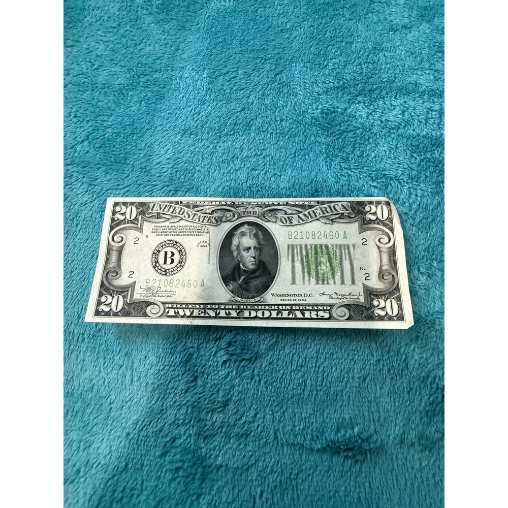 Vintage 1934 $20 Federal Reserve Note New‎ York NOT CENTERED UNEVEN BORDERS